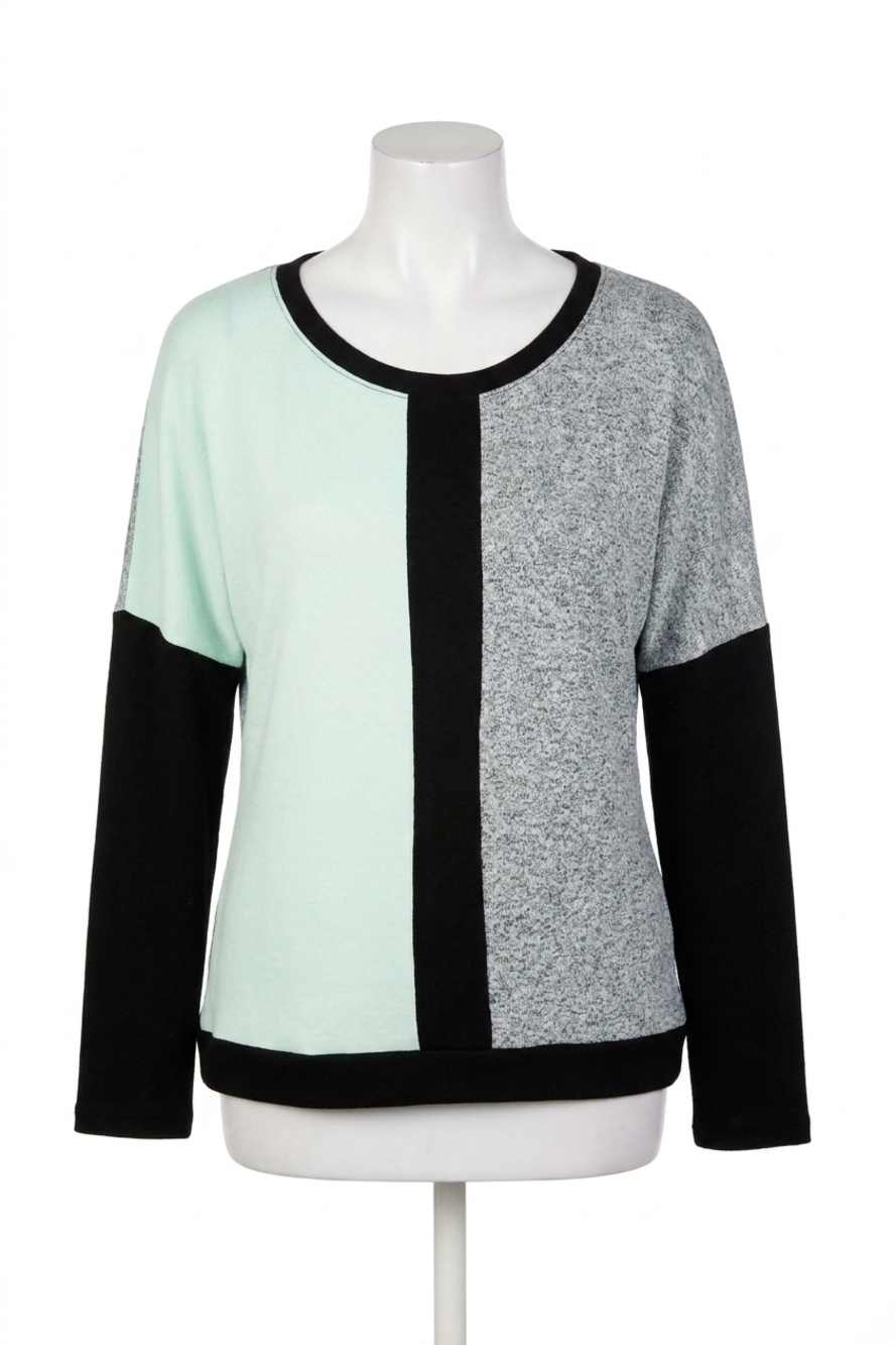 NEW FRENCH KYSS long sleeve color block crew in mist